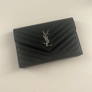 COPY - YSL envelope black purse with silver crossbody strap